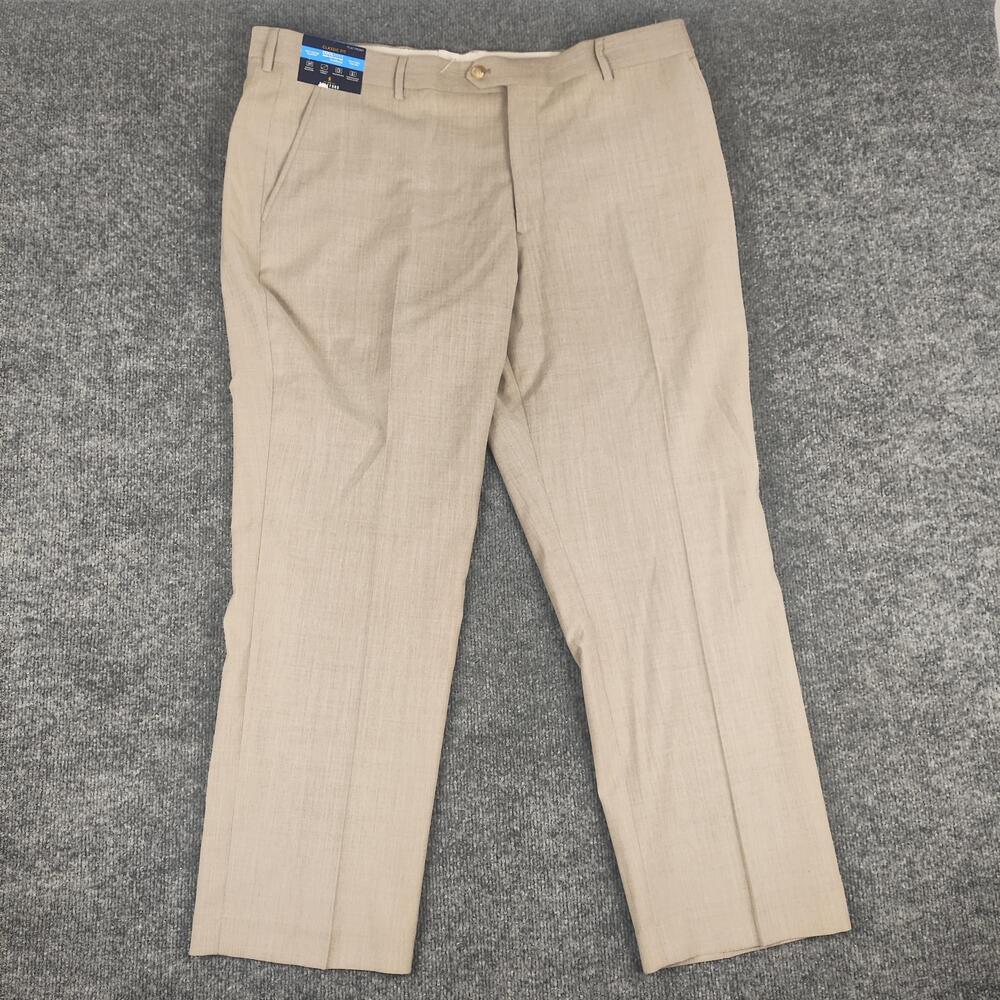 Stafford Dress Pants Mens 40x29 Beige Classic Fit Flat Front Stretch Office
